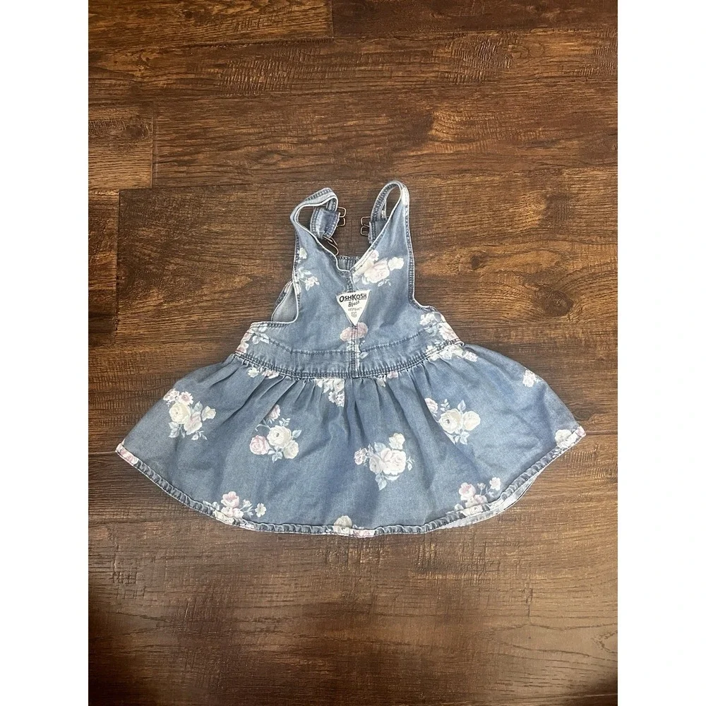 OshKosh B'Gosh‎ Girls Size 12 Months Floral Vestbak Denim Overall Dress